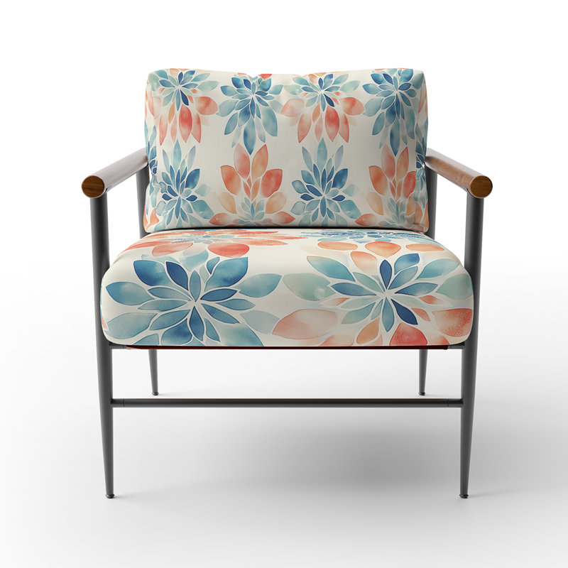 Chaise marocaine rembourrée avec accoudoirs pastel boho mandala, Bras ronds bruns