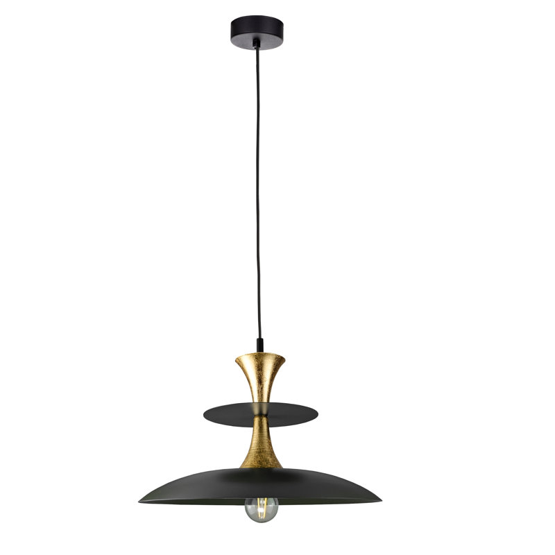 1 - Light Matte Black Dome Pendant, Black/Gold