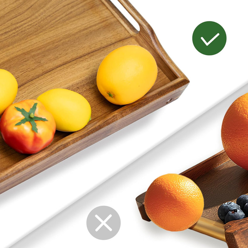 Plateau de lit en bois d'acacia avec pieds pliables - Table de service de petit-déjeuner de 17 po à bords hauts