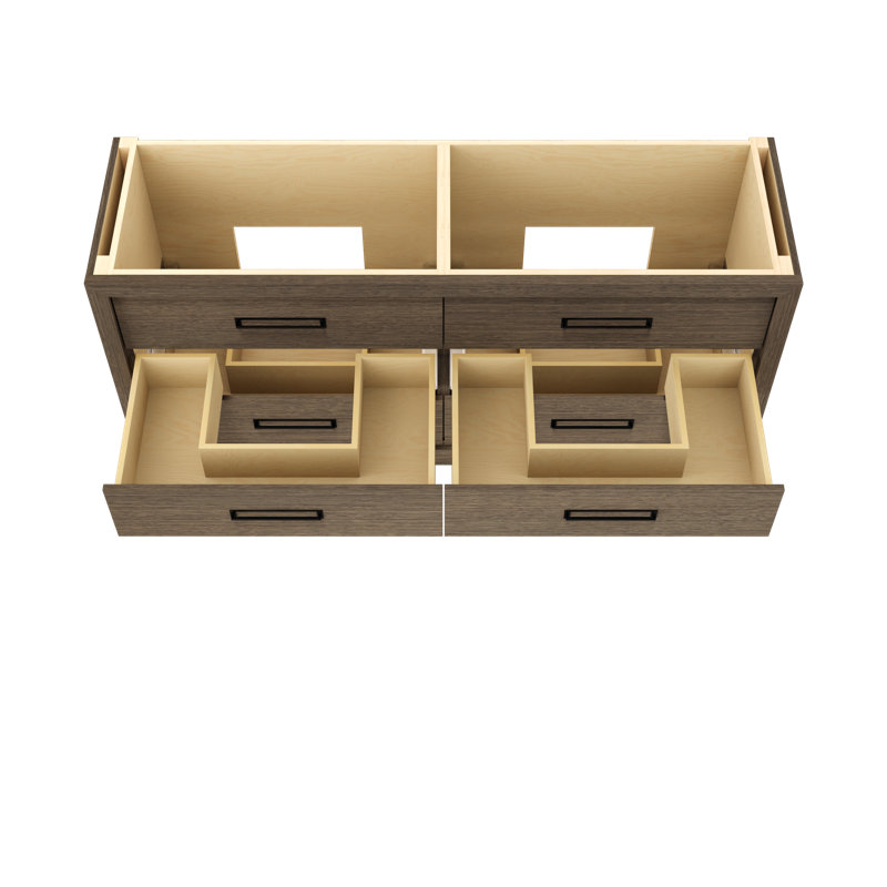 Avalon Double Drawer Bath Vanity, Smoked Modern, 72", Matte Black