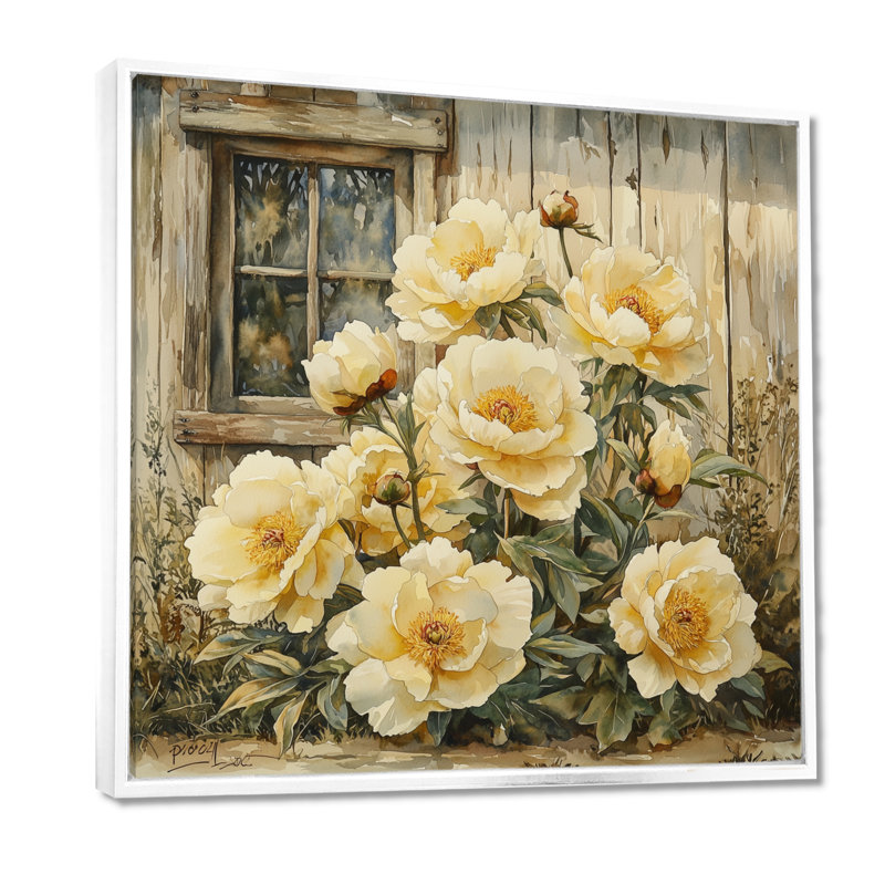 «Croom Pivoines» par le vieux poulailler II - Pivoines, art mural, H 16 po x l 16 po, Blanc