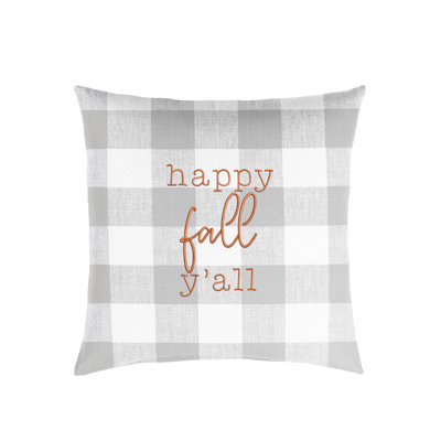Grey Buffalo Plaid "Happy Fall Yall" Indoor/ Outdoor Pillow, 18 In X 18 In
