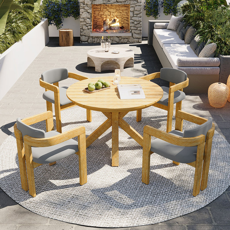 Ensemble repas 5 pièces pour l'extérieur avec 4 chaises et coussins, Oak