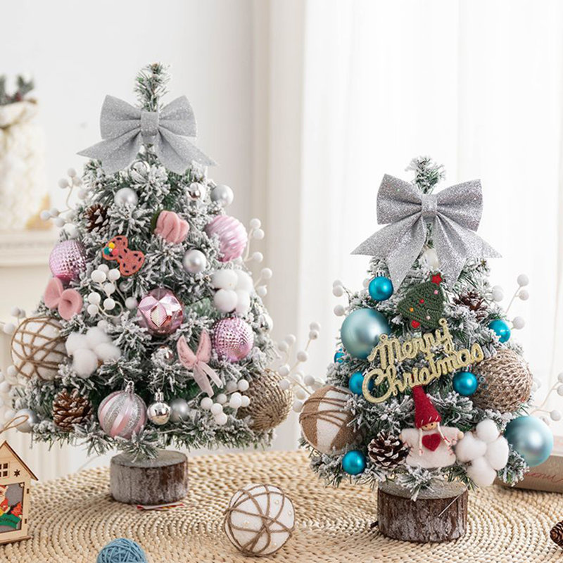 Mini sapin de Noël enneigé 17,7 po avec boules de bricolage, Bleu