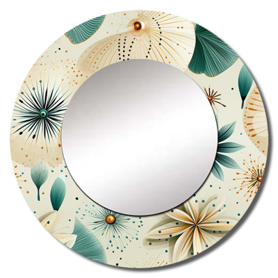 Rondarius Coastal Neutrals Boho Collage - Coastal Mirror, Coastal Round Decorative Wall Mirror, Printed Metal Art
