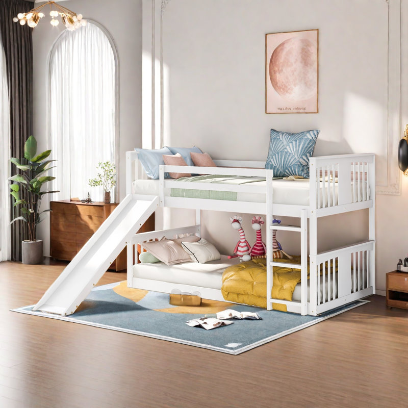 Lit superposé bas avec glissière réversible, Simple sur simple, Blanc