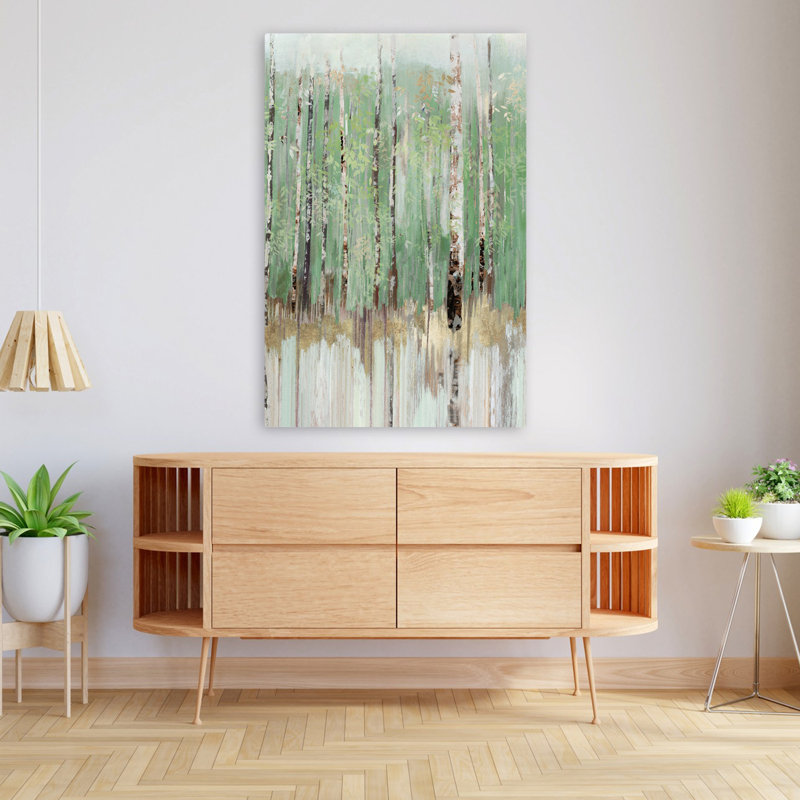 Arbre Essence II, paysage abstrait, arbre, forêt, painterly, art vertical, nature, art contemporain, H 48 po x l 32 po