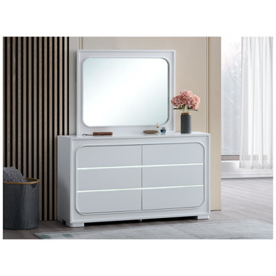 Milan 6-Drawer Dresser with LED Light Accents and Wave Sensor Control in White