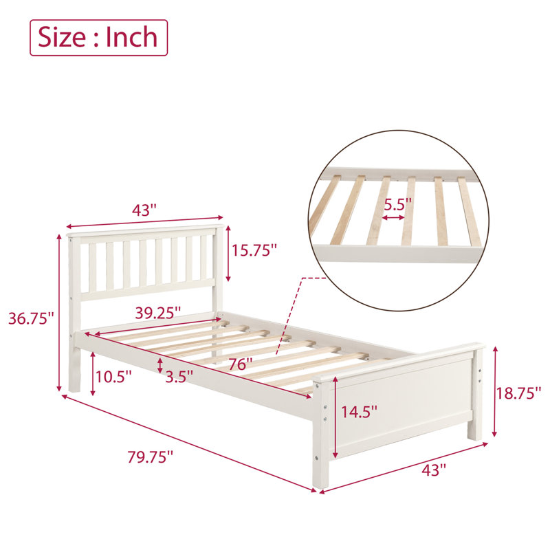 Twin Size Wood Platform Bed With Headboard,Footboard And Wood Slat Support, White