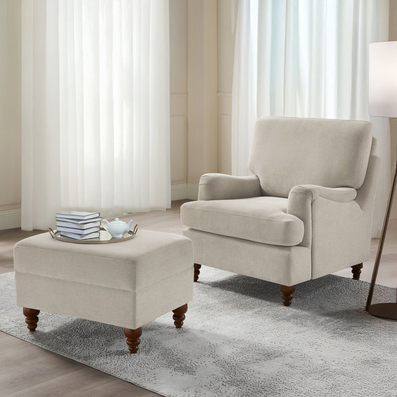 Upholstered Accent Chair with Ottoman