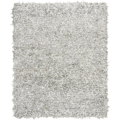 Arik Handwoven Leather/Cotton Solid Color Rug in White/Gray