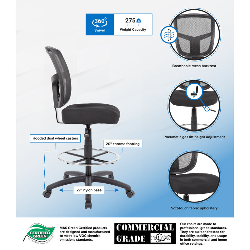 Laimuntas Backed Adjustable Height Ergonomic Active Stool with Footring and Wheels