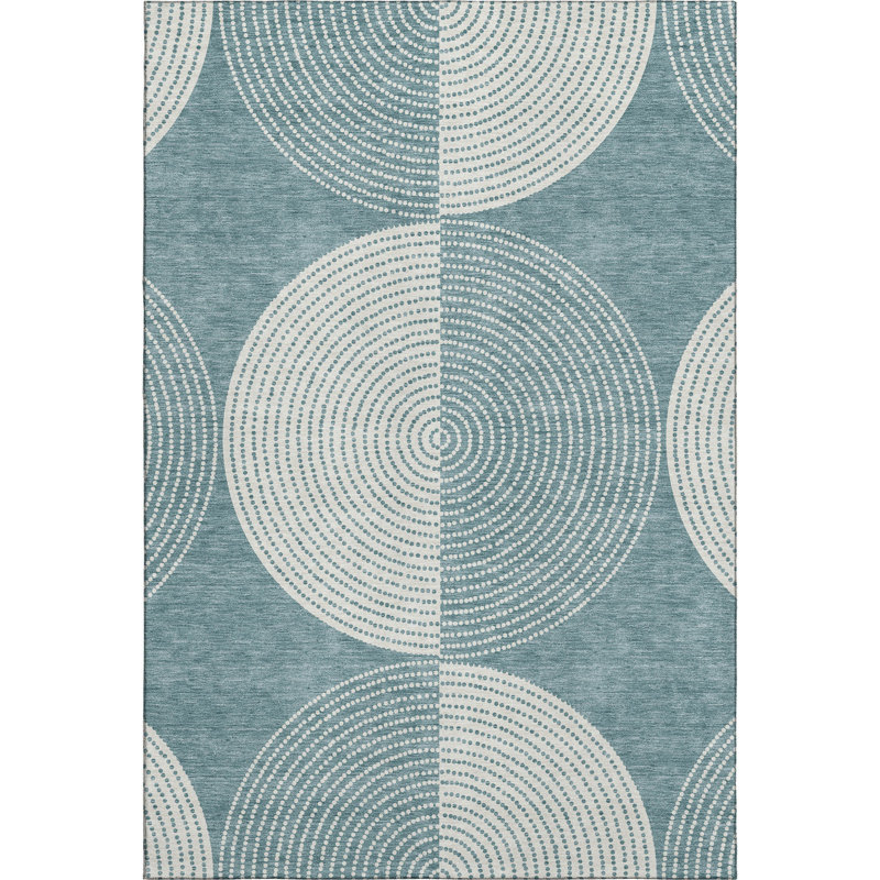 Premium Machine Washable Mayfield AMF2275 Geometric Rug, Teal, 8' x 10'