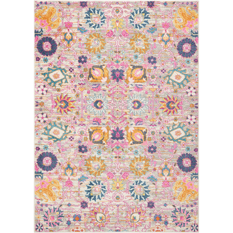 Geomar Tufted Silver/Pink Area Rug, Rectangle 114cm x 175cm