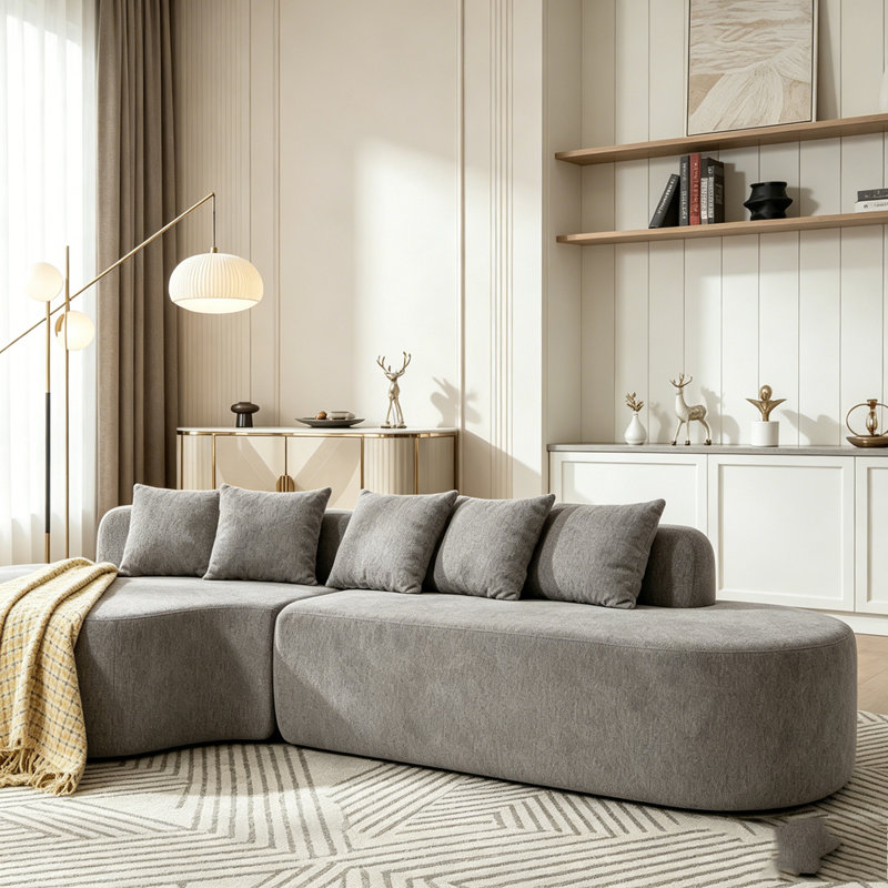 Canapé modulaire incurvé de salon 110,2 po x 62 po avec 5 coussins, LIGHT GREY