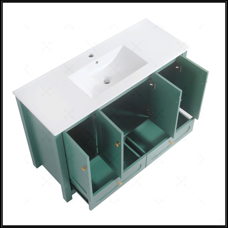 Meuble-lavabo de 48 po avec lavabo en céramique, rangement abondant, portes et tiroirs à fermeture en douceur, Vert