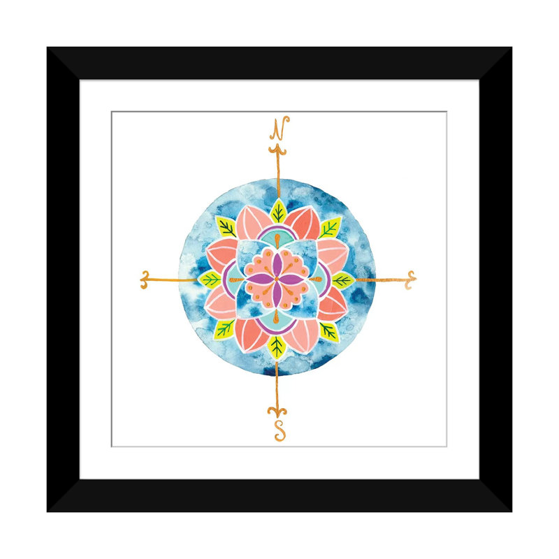 « blue mandala i », reproduction sur toile, H 16 po x l 16 po x P 1 po, Papier d'art encadré noir