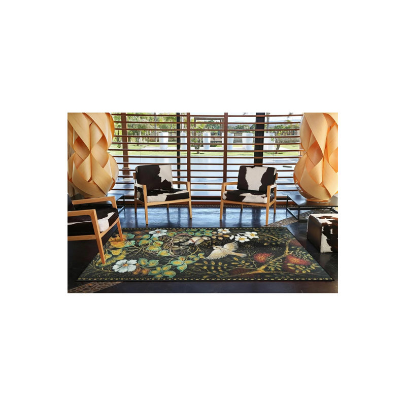Tapis noir lavable à motif décoratif noir, Rectangle 2 pi 4 po x 4 pi