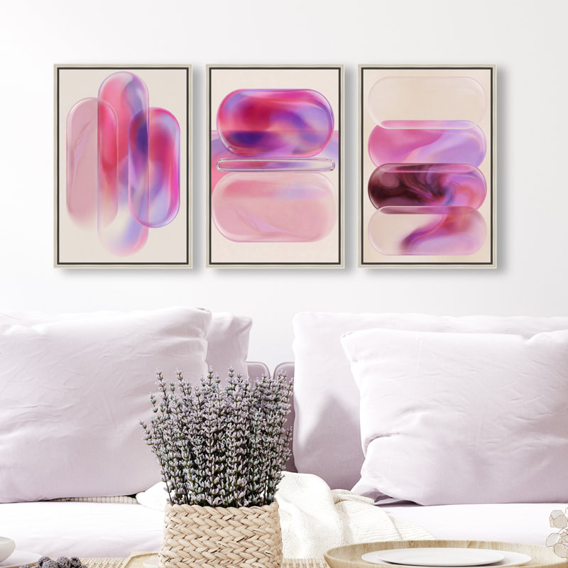 Rose Topaz Set Set by Oliver Gal, 37"H x 25"W, Silver Floater Frame