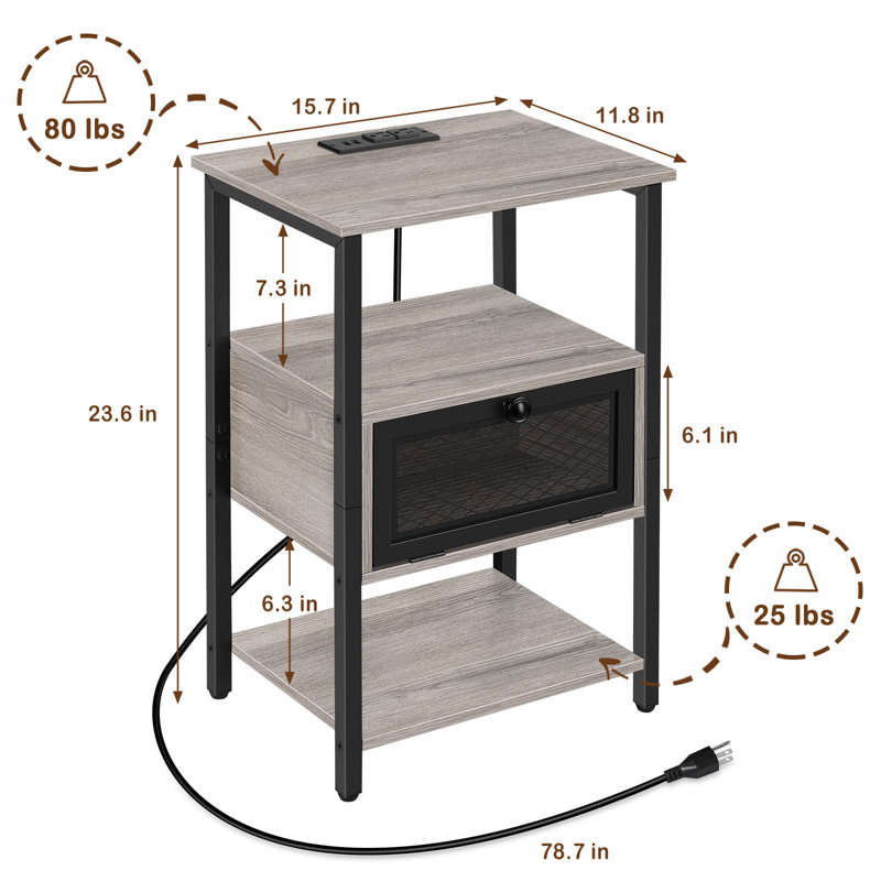 Table de bout Getta de 23,62 po de hauteur, Gris/noir