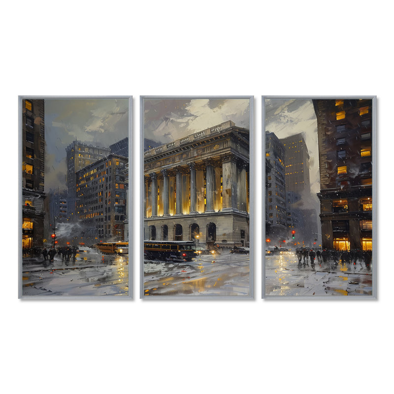 Ensemble de salon Beige Banks Architectural In New York Winter - Banks Wall Art, Encadrement argenté