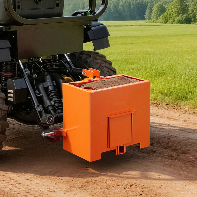 Ballast Box, 3-Point Category 1 Tractor Ballast of 800 lbs Capacity, with Standard 2 Inch Hitch Receiver, Heavy-Duty Steel 3.2 ft³ Large Volume Durable Loader Attachment with Sliding Door, Black