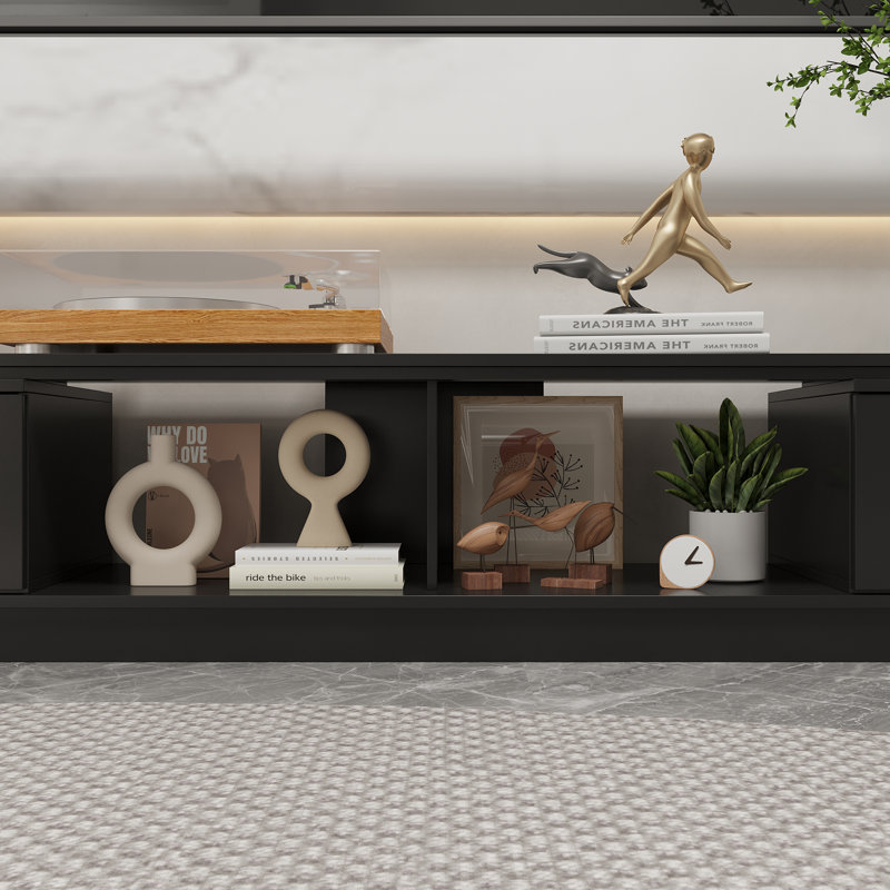 Meuble télé contemporain en 2 couleurs Oneybrook 95-134 "avec 2 tiroirs et tablettes ouvertes, Noir, noir, noir, noir