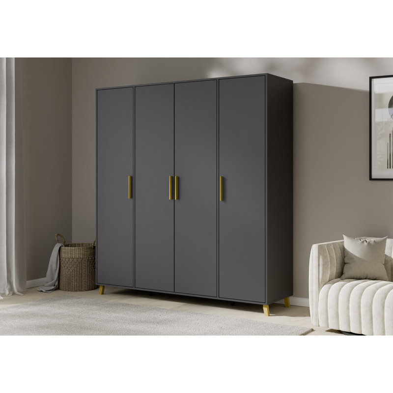 Shinjo 3 Hinged Door Wardrobe available in two colours INCL. Delivery and Assembly, 203cm H x 140cm W x 53cm D, Metallic Grey