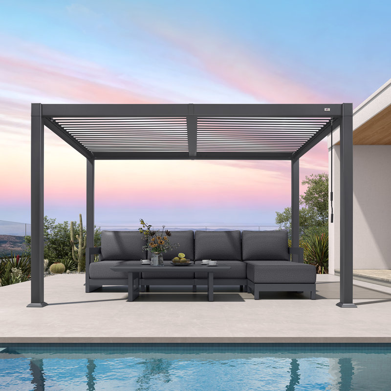 PURPLE LEAF 12' W x 8' D Louvered Pergola Outdoor Aluminum Pergola with Adjustable Louvers Roof, 92.58" H x 144" W x 96" D