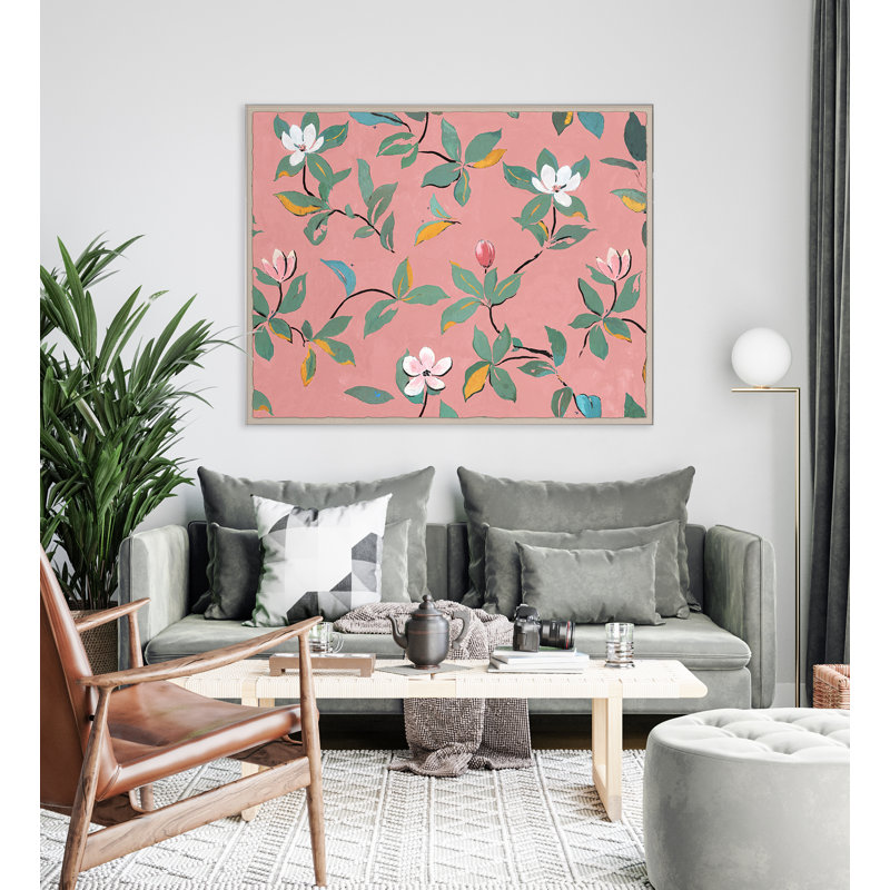 Pink Magnolias Print by Paule Marrot, Black Framed, 43" H x 54" W x 1.25" D