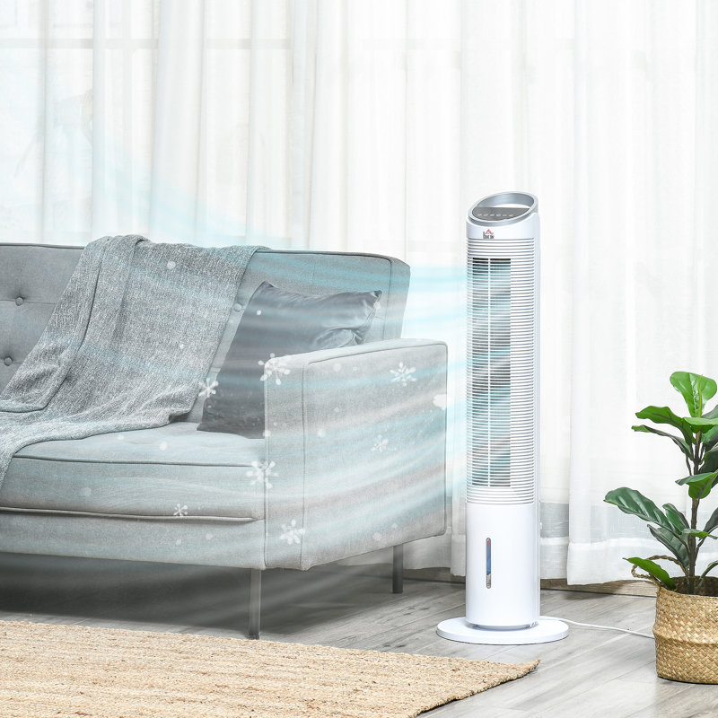 Refroidisseur d'air par évaporation de 40 po avec réservoir d'eau, humidificateur à ventilateur de glace 3-en-1, refroidisseur de marais portatif oscillant à 52 ° pour la maison et le bureau, blanc