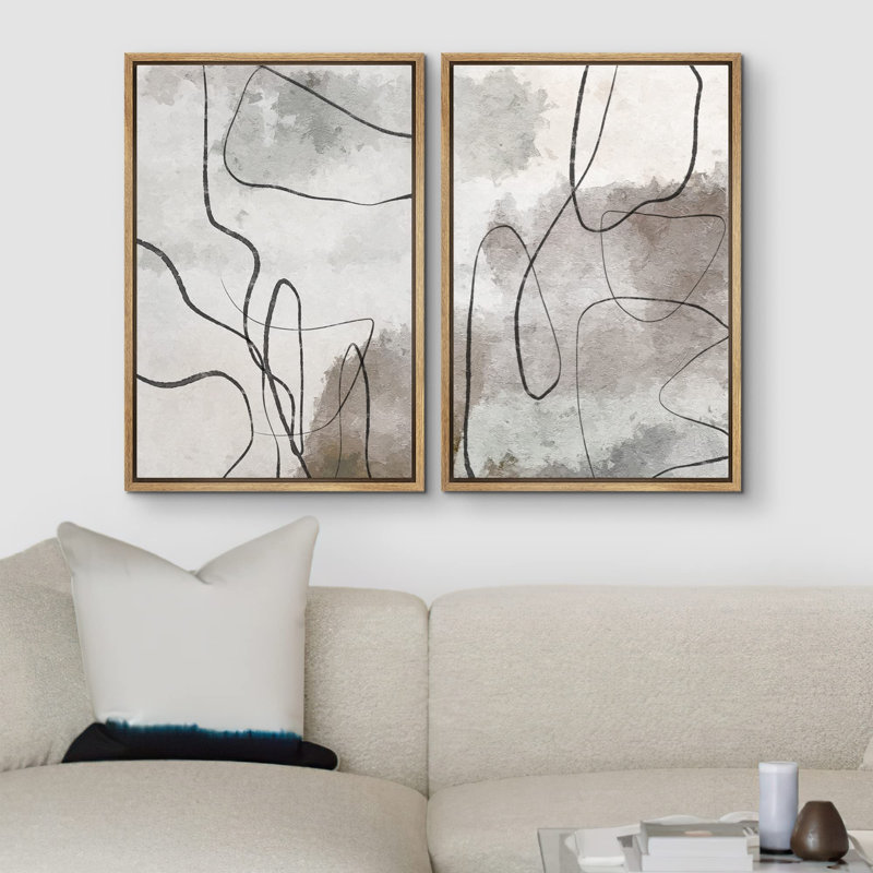 Grunge, aquarelle, paysage, formes abstraites, illustrations, art moderne, décor nordique, Naturel, H 24 po x l 32 po