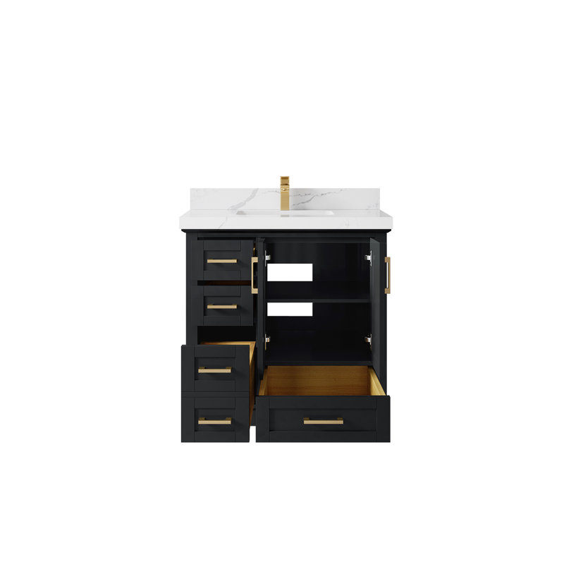 Boston 36 po X P 22 po Meuble-lavabo central en fer forgé D, 2 PO – quartz Calacatta Laza
