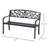 Outsunny 50" Outdoor Bench, Metal Garden Bench With Floral Pattern Backrest, Porch Bench With Slatted Seat For Park, Yard, Lawn, Black