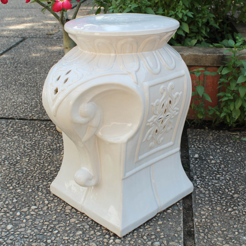 Tabouret de jardin Elephant, Vernis blanc antique