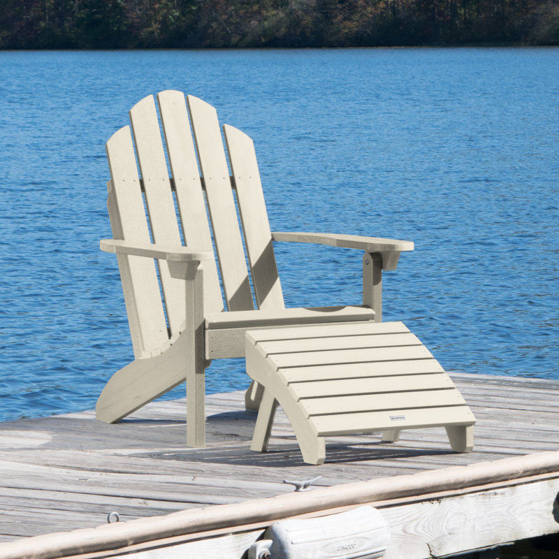 Chaise Adirondack en plastique avec repose-pieds Anette, Blanc délavé