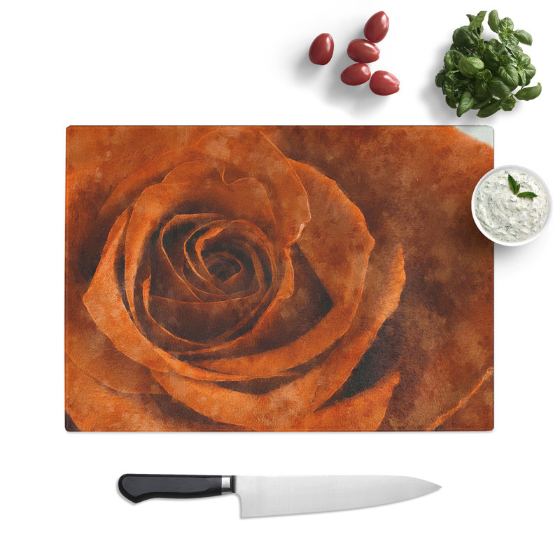Tempered Glass Orange Rose Chopping Board, 28.5 cm x 39 cm
