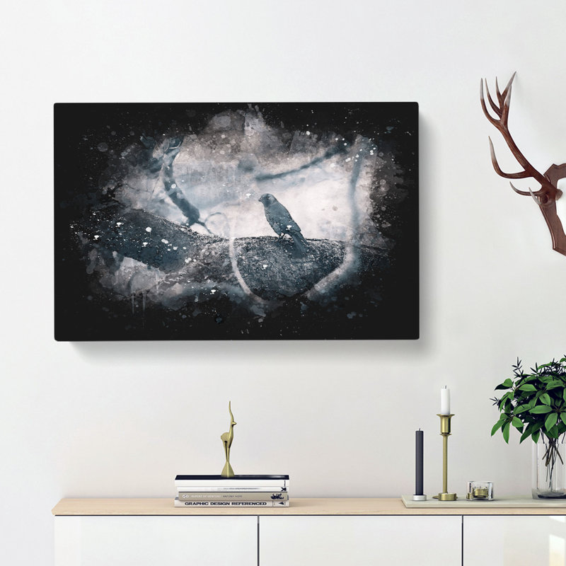 Bird On The Tree - Wrapped Canvas Painting, 35cm H x 50cm W x 3cm D