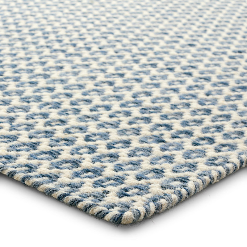 Tapis bleu en laine tissé à la main Littlefield, Rectangle 9 pi 6 po x 13 pi 6 po