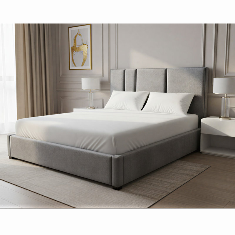 Upholstered Bed, California King, Grey