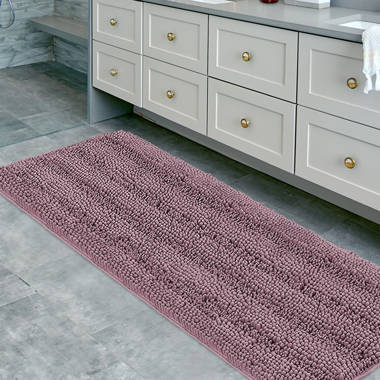 Striped Chenille Non Skid Bath Rug Latitude Run Color: Black