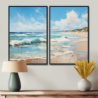 Abstract Soft Tone Beach Horizons - Coastal Coastal Beach Canvas Wall Art