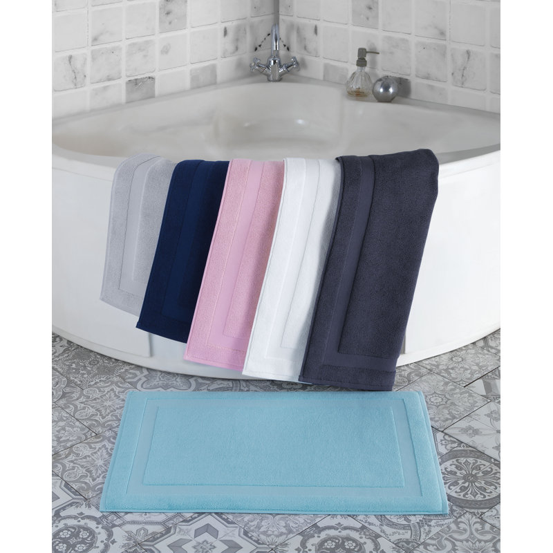 Navy Turkish Cotton Machine-Washable Textured Shower Mat