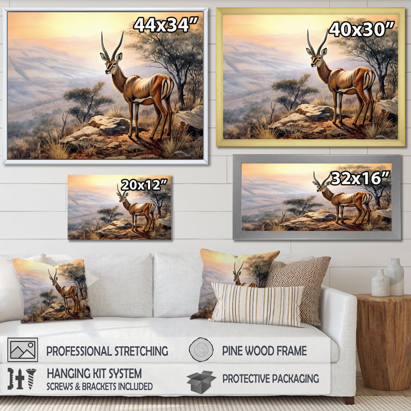 «Graceful Antelope III», reproduction sur toile, Cadre flottant doré, H 30 po x l 40 po x P 1,5 po