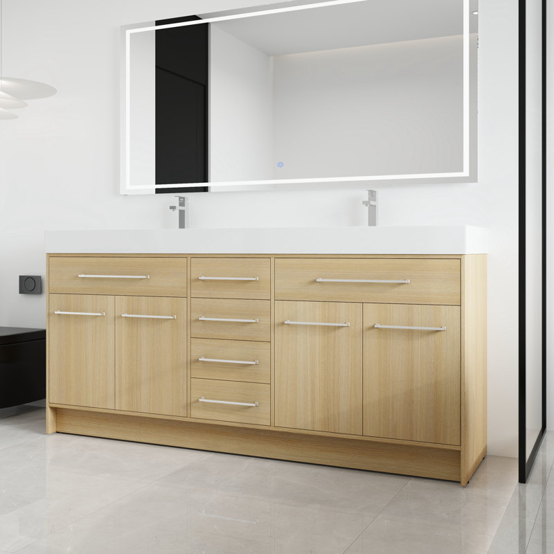  Meuble-lavabo double autoportant 72 po avec plateau en résine Sleightby, 70.93"