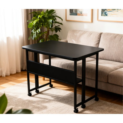 Bureau pliable triangulaire de 80 cm (31,5 pouces) pour petits espaces, avec étagères, style européen, noir, utilisable comme table de pique-nique ou table d'appoint pour cuisine ou salle à manger, style chalet du désert.