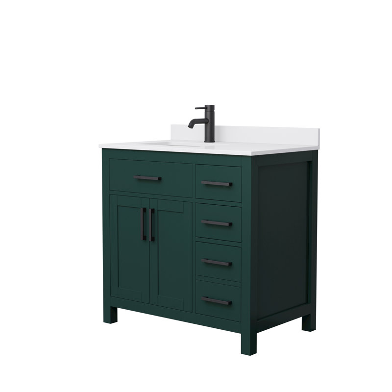 Beckett 36" Freestanding Single Bathroom Vanity with Cultured Marble Top, Green, White Cultured Marble, Matte Black