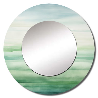Santars Minimalism Harmonic Horizon Landscape III - Minimalism Decorative Wall Mirror, Green Large Round Mirror, Printed Metal Art