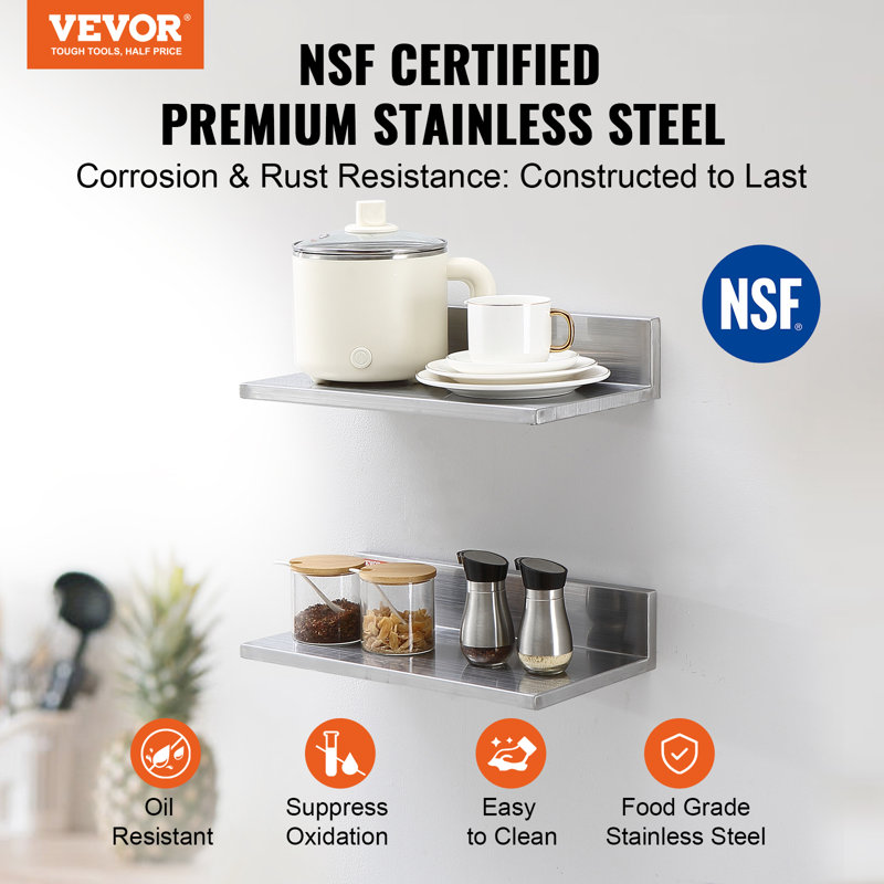 Stainless Steel Wall Mounted Kitchen Floating Shelves Set