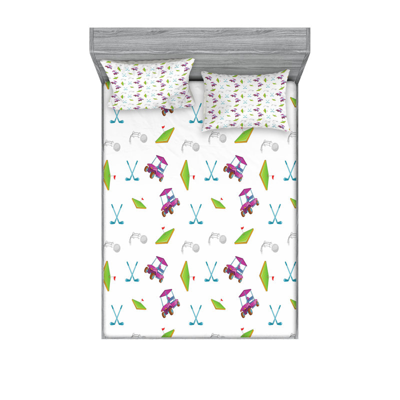 Ensemble de draps et taies décoratives de golf Ambesonne, vert lime / mauve